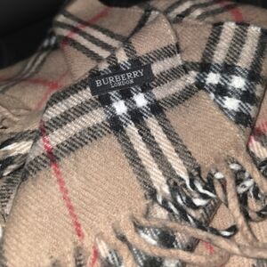 Burberry Tan Checkered Scarf with Red and Black